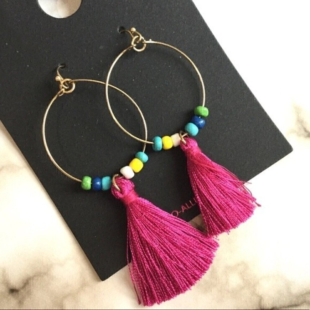 Trendy‎ Tassel Earrings Multicolor Beads - Picture 3 of 5
